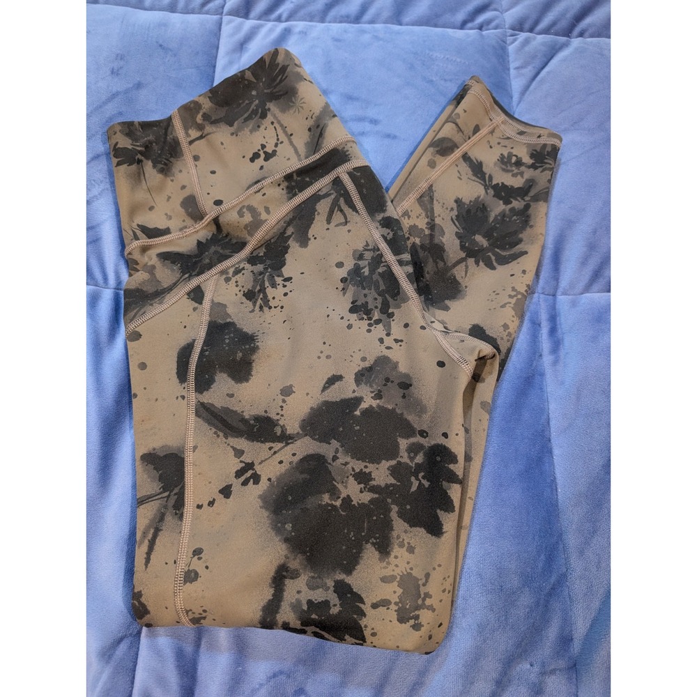 Athleta Rainier Reflective Womens S Brown Black Floral‎ Splatter Leggings